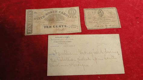 Great Civil War Era Confederate Paper Money North And South Carolina W Envelope Antique