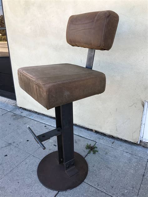 Pair of Brown Leather and Steel Industrial Bar Stools For Sale at ...