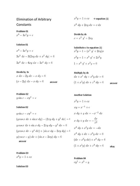 Elimination Of Arbitrary Constants Equation Pdf Equations Integral