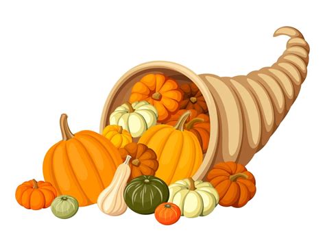 Autumn Cornucopia Horn Of Plenty With Pumpkins Vector Illustr