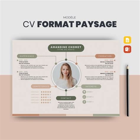 Modèle CV Format paysage Modèle cv Modèle de cv créatif Exemple de