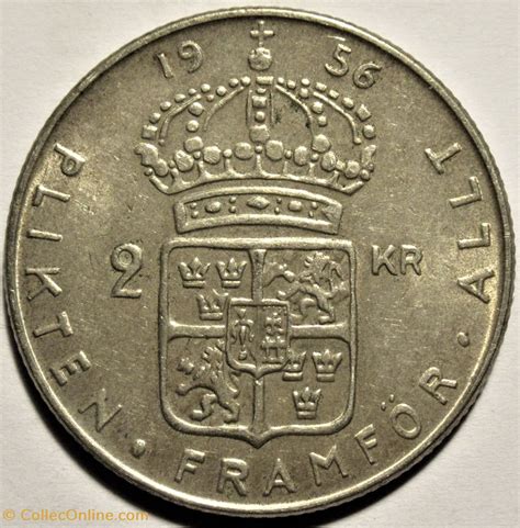 Gustaf VI Adolf of Sweden 2 Kronor 1956 Monnaies Monde Suède