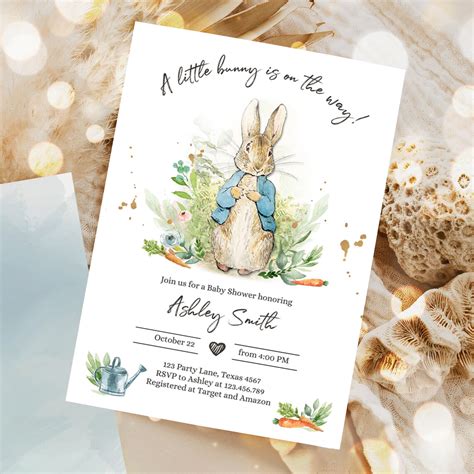 Peter Rabbit Baby Shower Invitation Boy Blue Rustic Peter Rabbit