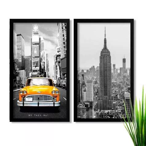 Conjunto De Quadros Decorativos Nova York Vidro Madeiramadeira