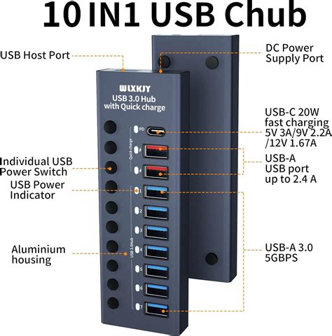 Wlxkjy Hub Usb Alimentado Por Aluminio Divisor De Concentrador Usb