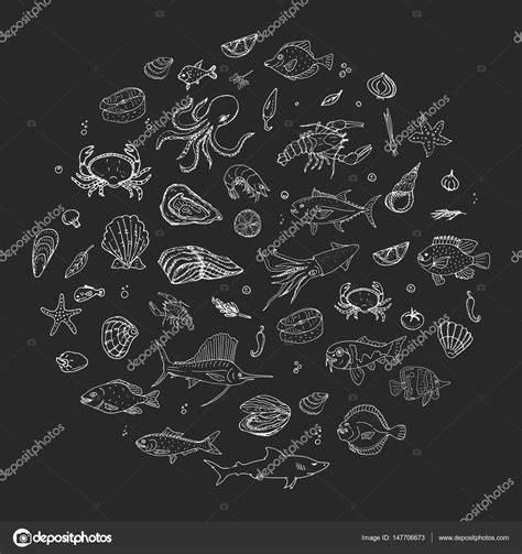 Seafood Round Set Stock Vector Image By Natasha Pankina