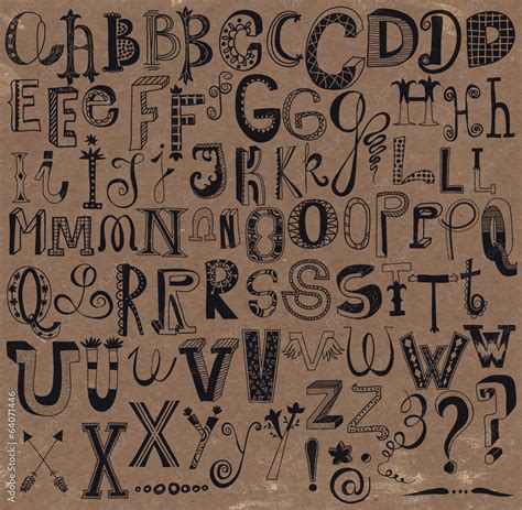 Vetor De Whimsical Hand Drawn Alphabet Letters And Keystrokes Do Stock Adobe Stock