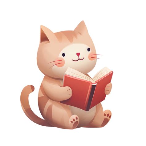 Cute Cat Siting And Reading A Red Book 44183681 Png