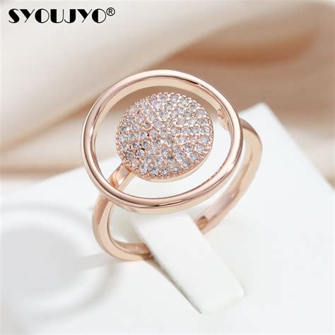 SYOUJYO Natural Zircon Full Paved Women S Ring 585 Rose Golden Unique