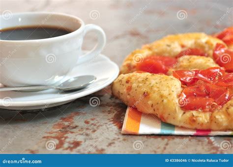 Italian Vegetarian Pizza And Coffee In Italy Stock Photo Image Of