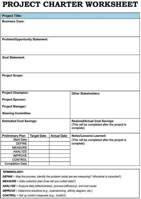 Six Sigma Project Charter Template