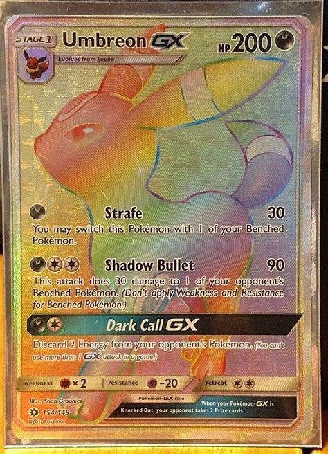 Pokémon Umbreon Gx Full Art Rainbow Secret Rare Sun And Moon 154149 Nm M