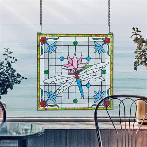 Design Toscano Tf26314 24 Inch Dragonfly Pond Stained Glass Window Tf26314 Kitchen And Bath