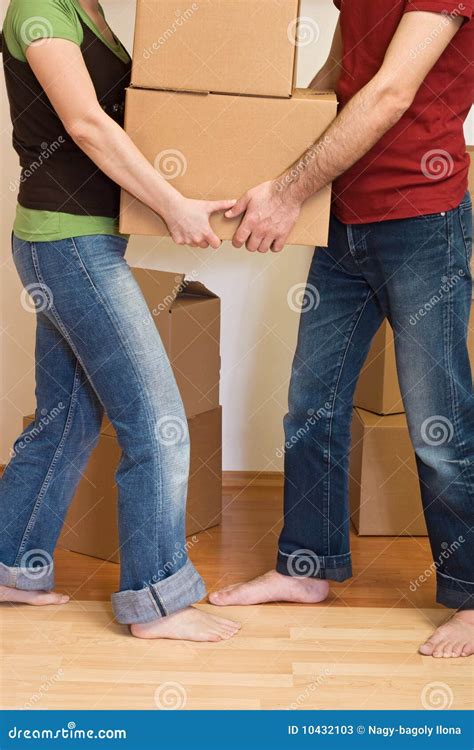 Couple Man And Woman Moving Cardboard Boxes Stock Image Image Of