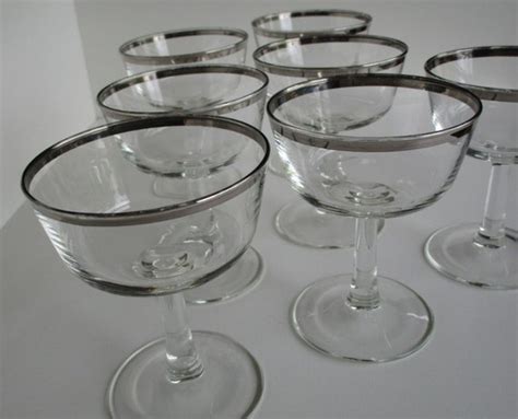 French Silver Rimmed Champagne Coupe Stems Set Of 7