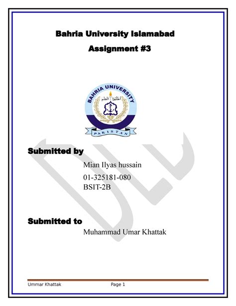 Assignment Numb Er Bahria University Islamabad Assignment Submitted