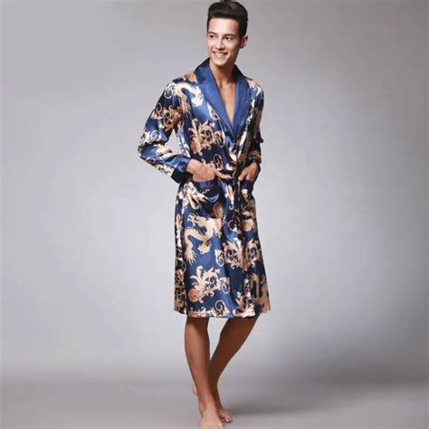 Luxury Men Robe Bathrobe Faux Silk Robes Long Home Clothing Male Sleep