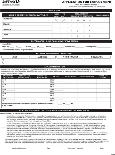 Free Safeway Job Application Non California Applicants Only Pdf