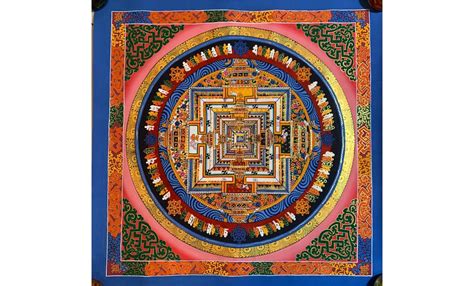 Kalachakra Mandala Hand Painted Pink Background Mandala Thangka