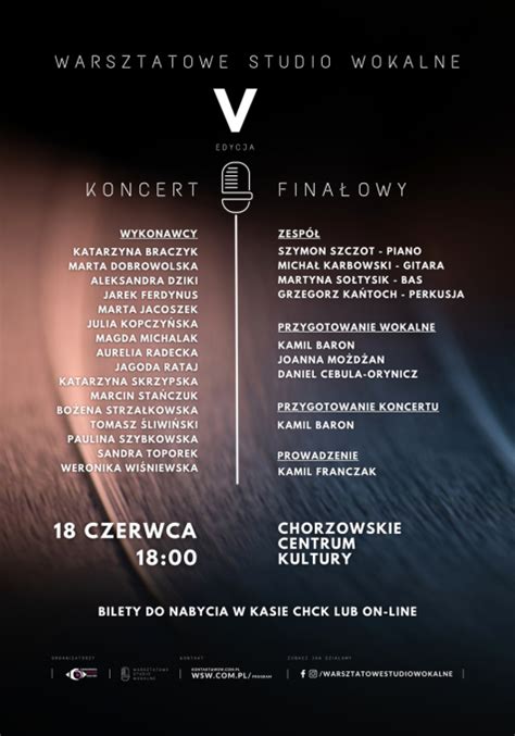 KONCERT FINAŁOWY V EDYCJI WARSZTATOWEGO STUDIA WOKALNEGO Chorzowskie