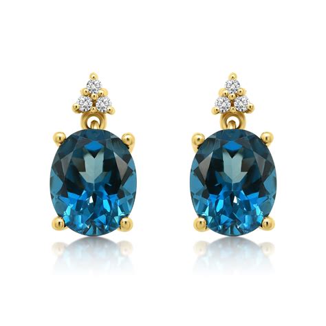 Cercei Din Aur Galben De K Cu London Blue I Diamante Naturale