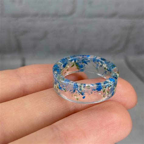 Blue Flower Ring Pressed Flower Ring Real Flower Ring White Etsy
