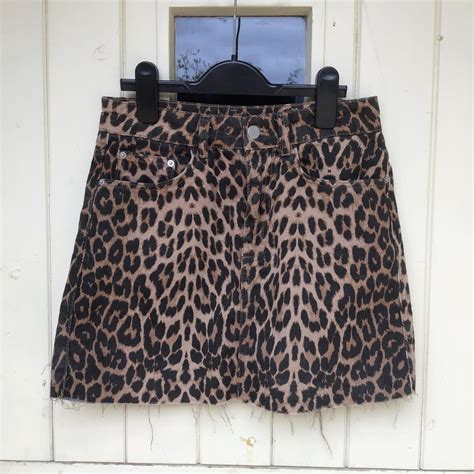 Zara Trf Leopard Print Denim Raw Hem Mini Skirt Depop