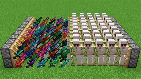 X999 Iron Golems And X999 Minecraft Swords Combine Youtube