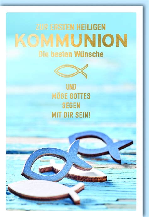 Kommunion Karte Mit Umschlag Blaue Fische