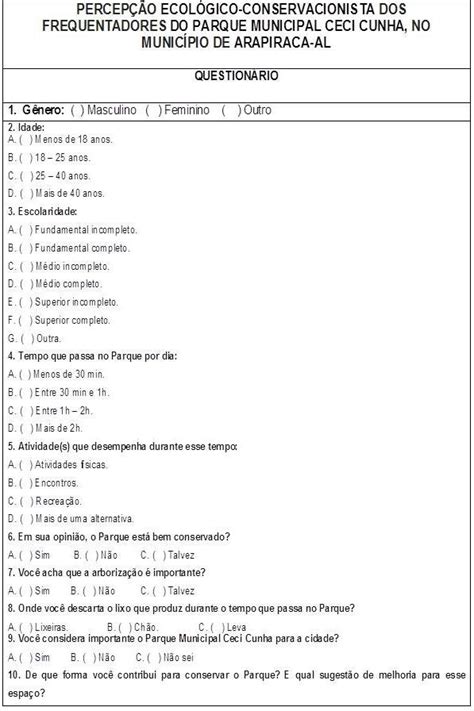 Question Rio Aplicado Aos Frequentadores Do Parque Municipal Ceci