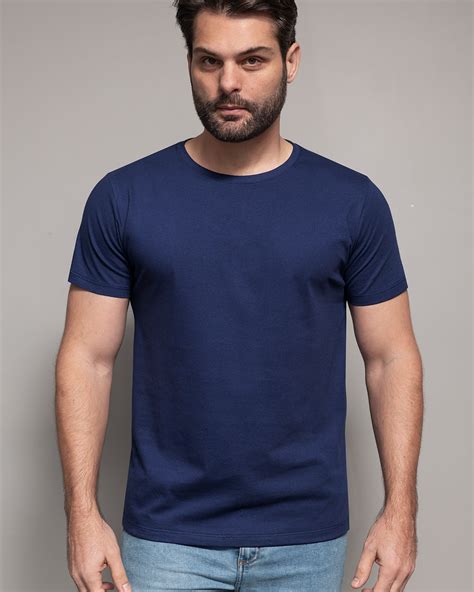 camiseta masculina lisa azul marinho algodão