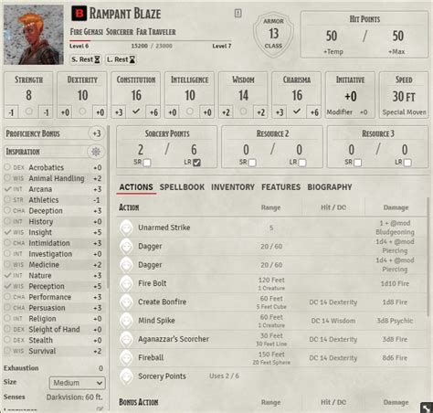 Compact DnDBeyond 5e Character Sheet Foundry Virtual Tabletop