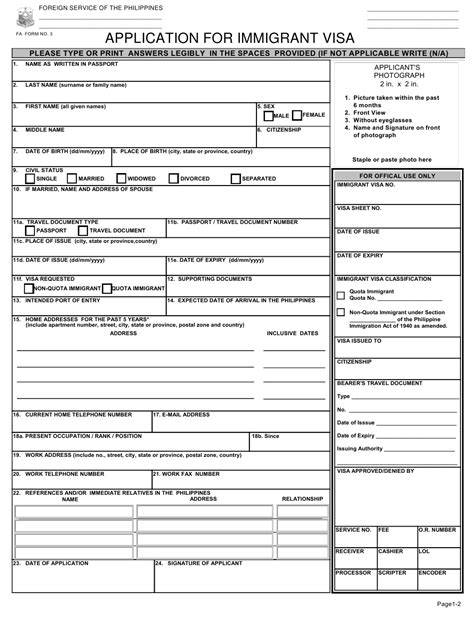 Philippine Visa Application Form For Us Citizens