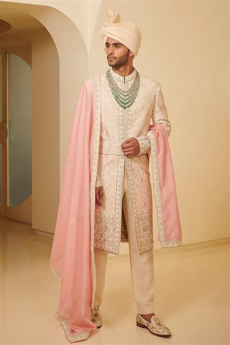 Buy Varun Bahl Pink Modal Dupion Embroidered Sherwani Set Online Aza