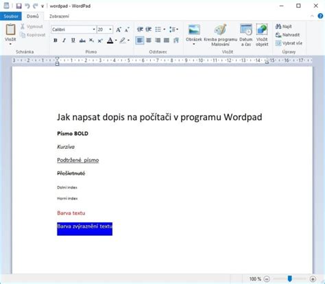 Jak napsat dopis na počítači v programu Wordpad Čisté PC