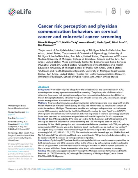 Pdf Decision Letter Cancer Risk Perception And Physician