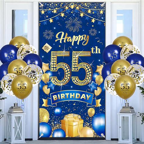 Rumia 55th Birthday Party Decorations For Men Navy Blue Gold Happy Banner With 18pcs