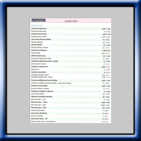 cenník prác 