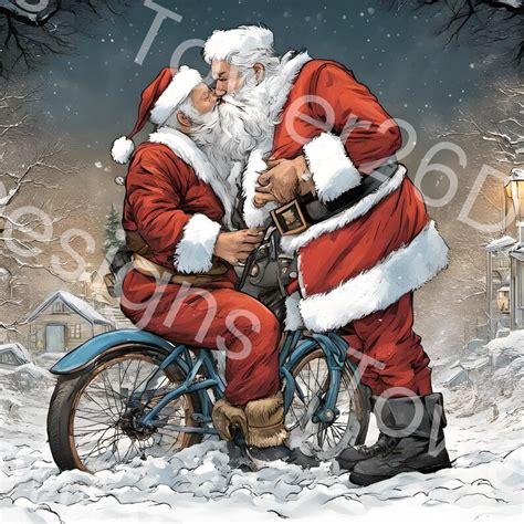 Gay LGBTQ Santa Claus Father Christmas Kissing Digital File Etsy