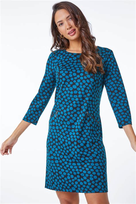 Spot Print Pocket Detail Shift Dress In Blue Roman Originals Uk