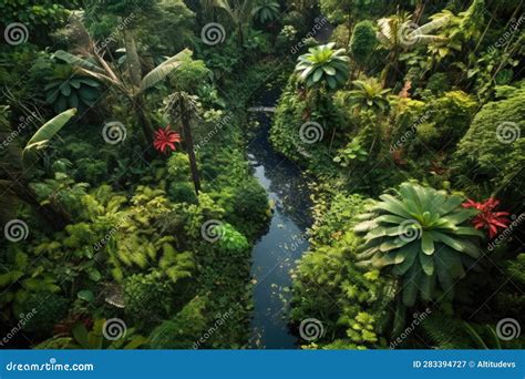 Top Down Shot Of A Lush Tropical Rainforest Stock Illustration