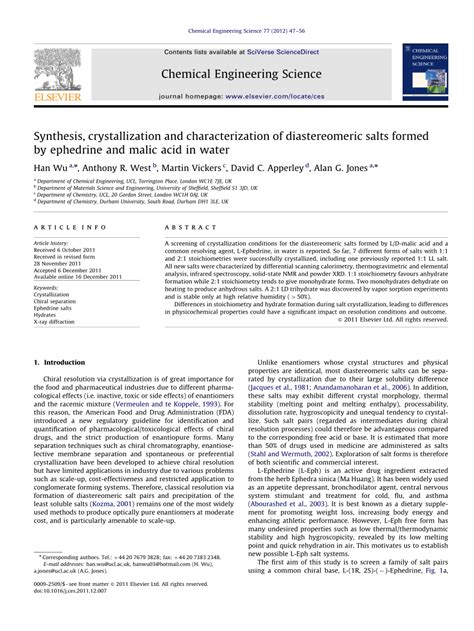 Pdf Synthesis Crystallization And Characterization Of Diastereomeric