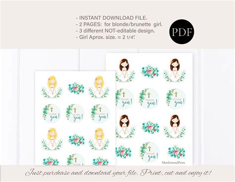 Printable First Communion Cupcake Toppers For Girl Blue Floral