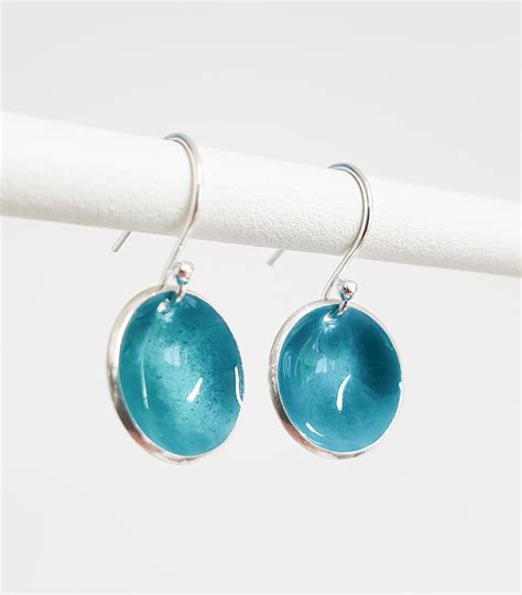 Moon Earrings Turquoise Enamel Angela Davison Goldsmith