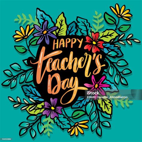 Happy Teachers Day Hand Lettering Greeting Card Concept Stock