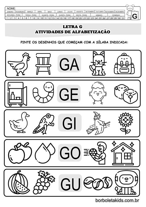 Atividade Alfabetização Letra G Retoedu