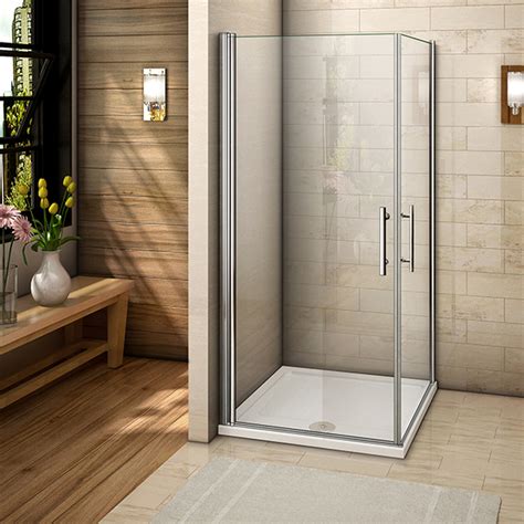 Aica Walk In Frameless Pivot Shower Enclosure And Tray Glass Cubicle