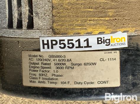 Briggs And Stratton Gb5000 03 5000 Watt Electric Generator Bigiron Auctions