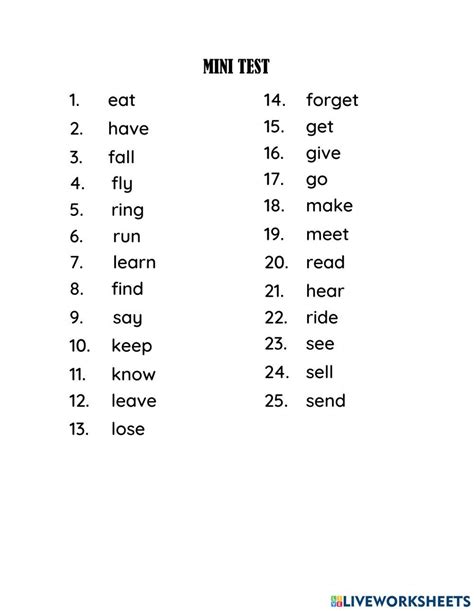 Mini Test Irregular Verb 2 3 Worksheet Live Worksheets