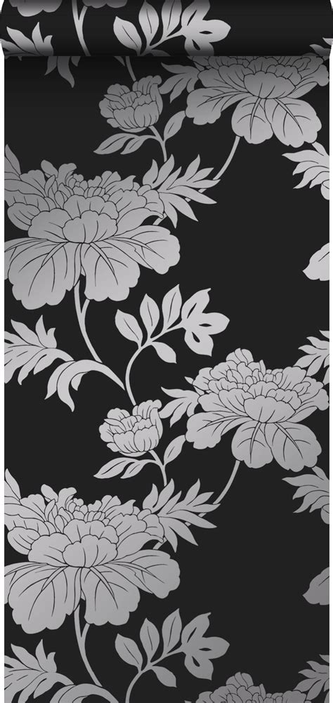 Papier Peint intissé impression ultra mat fleurs noir 53 cm x 10 05 m